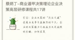 蔡炳丁-商业遁甲决策理论企业决策高层研修课程共17讲