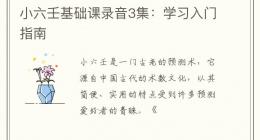 小六壬基础课录音3集：学习入门指南
