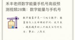 禾丰老师数字能量手机号高级预测视频28集：数字能量与手机号的奥秘