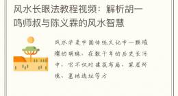 风水长眼法教程视频：解析胡一鸣师叔与陈义霖的风水智慧